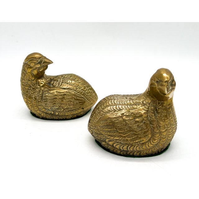 Vintage Brass Quail Bird Figurines – Pair – Hollywood Regency / English Country For Sale - Image 11 of 12