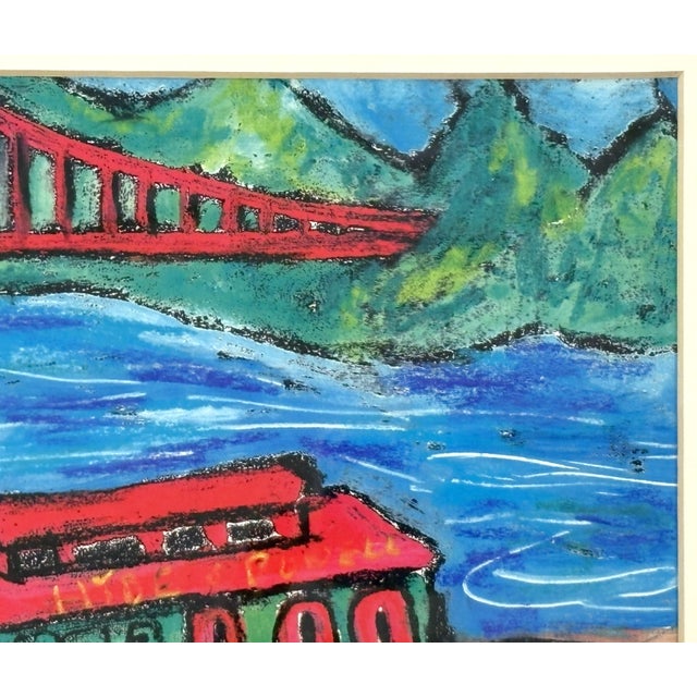 Contemporary Original Signed and Framed Primitive Pastel Artwork Depicting a 'Bridge & Train' For Sale - Image 3 of 13