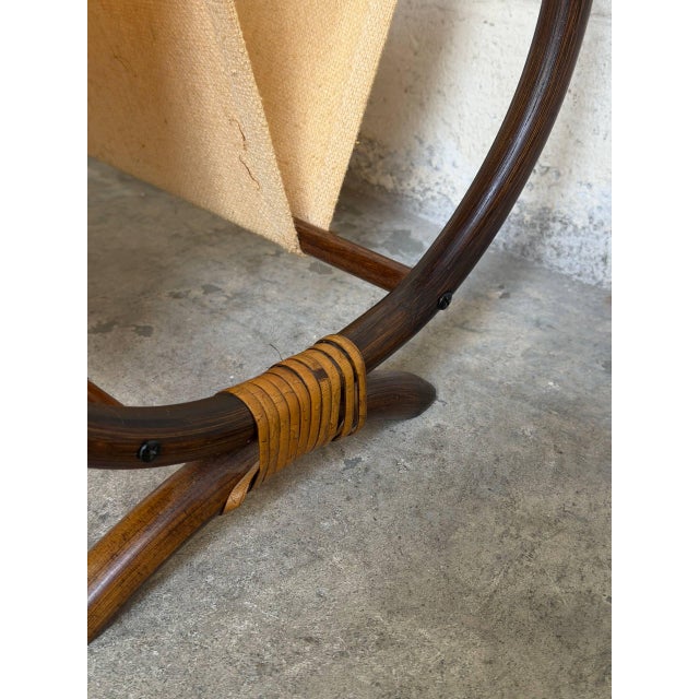 Beige Rattan Magazine Rack With Canvas Holder Mid-Century Modern 1970s For Sale - Image 4 of 10