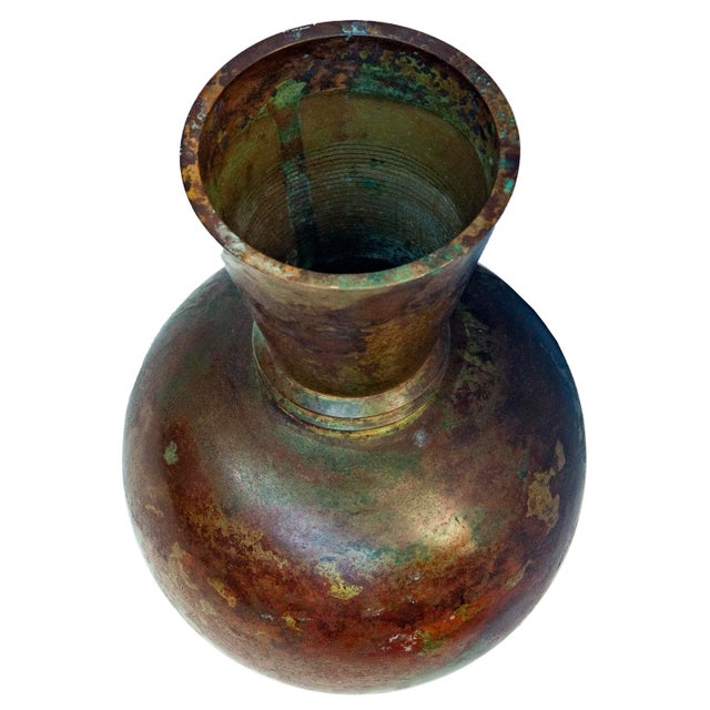 Metal Mid-Century Japanese Bronze Vase With Banded Neck For Sale - Image 7 of 8