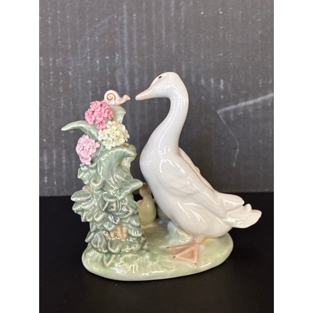 1980s 1980s Porcelain "How Do You Do? Duck Figurine From Lladro, Featuring a Mother Duck, Three Ducklings, and a Snail on a Flowering Branch. For Sale - Image 5 of 5