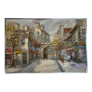 Louis Basset Paris Montmartre Street Scene Oil Painting, Café Terrace, Framed