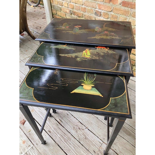 Mid 20th Century Chinoiserie Stately Vintage Nesting Tables - Set of 3 For Sale - Image 5 of 10