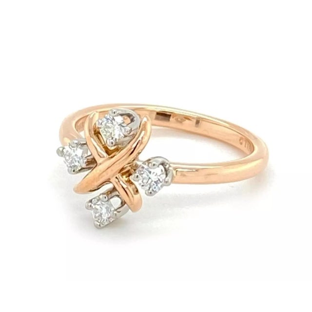 Late 20th Century Tiffany & Co. Schlumberger Lynn Platinum 18k Rose Gold Diamond Ring, Size 5.5 For Sale - Image 5 of 6