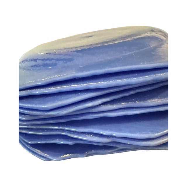 1998 Signed Marcolin Cornflower Blue Studio Art Glass Plates - Set of 12 For Sale In West Palm - Image 6 of 9