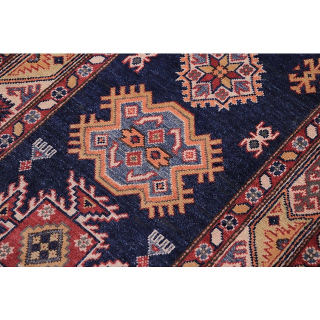 Tribal Super Kazak Blue/Beige Wool Runner Rug- 2'9'' X 9'8'' For Sale - Image 4 of 10