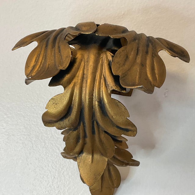 Vintage Mid 20th Century Metal Acanthus Leaf Curtain Rod Brackets in