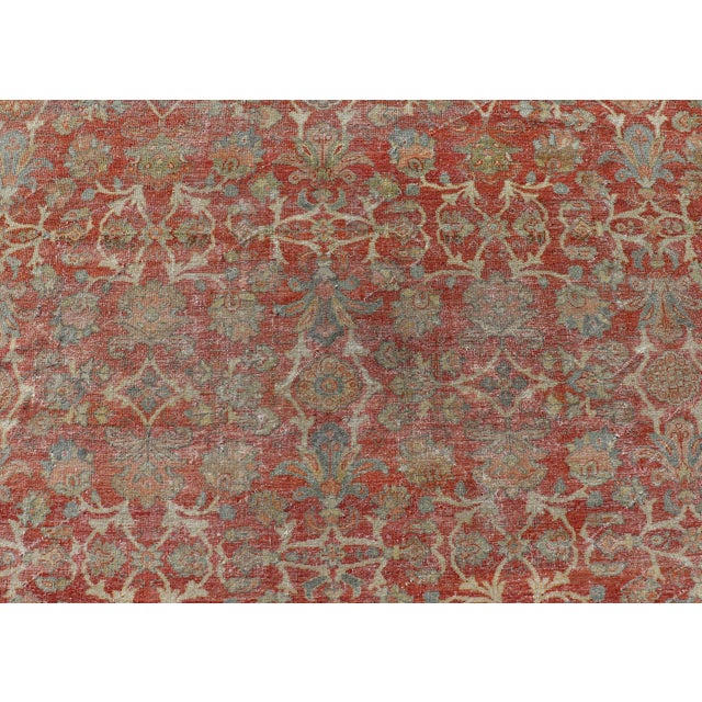 Antique Persian Sultanabad Rug With Floral Soft Red Field and Pale Blue Border For Sale In Atlanta - Image 6 of 15