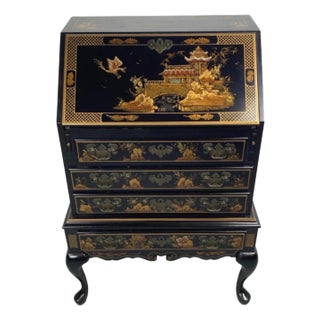 1960s Black Chinoiserie Style Secretary or Desk For Sale