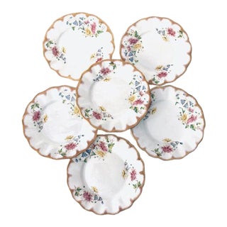 Vintage German Fine Porcelain Floral Design Set of 6 Dessert Plates