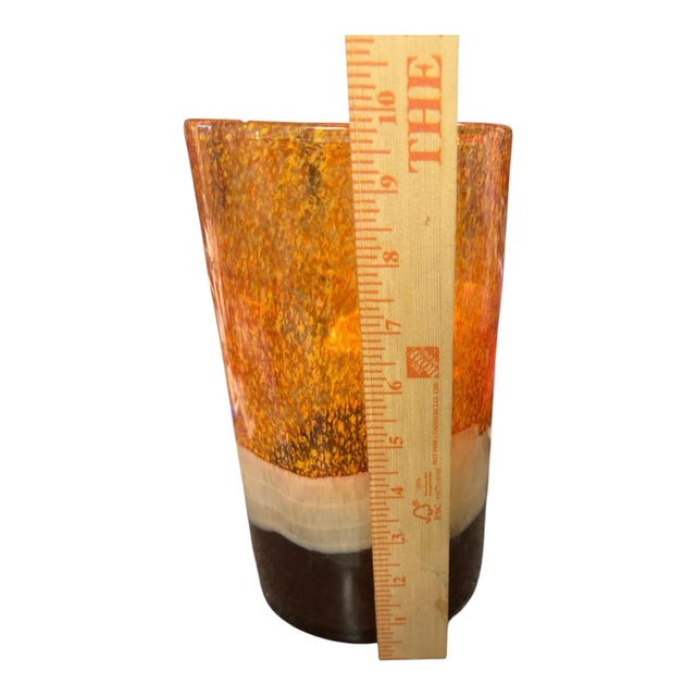 Vintage Pier 1 Amber Tortoiseshell Art Glass Hurricane Candle Holder & Vase For Sale - Image 9 of 9