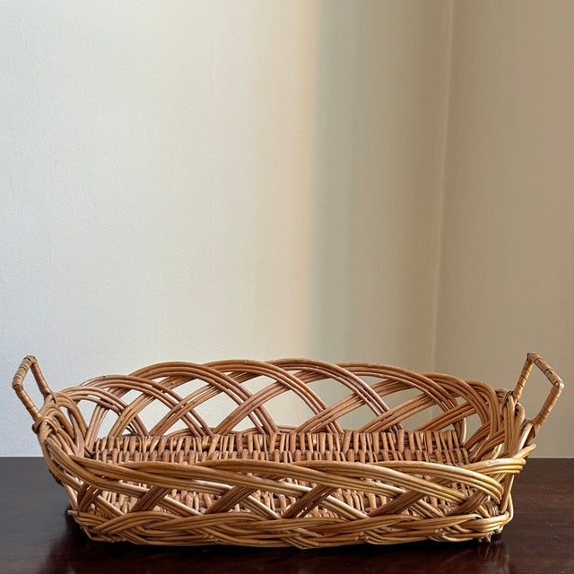 Wood Mid-20th Century Mediterranean-Style Openwork Basket Tray For Sale - Image 7 of 12