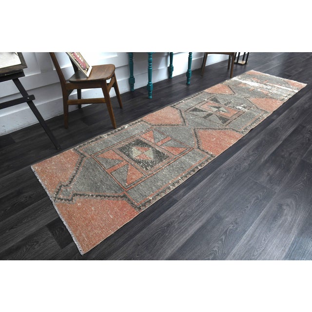 1970s 1970s Vintage Handmade Wool Cotton Orange Runner Rug For Sale - Image 5 of 11