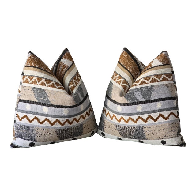 Stroheim Neysa Stripe Caramel Designer Throw Pillows For Sale