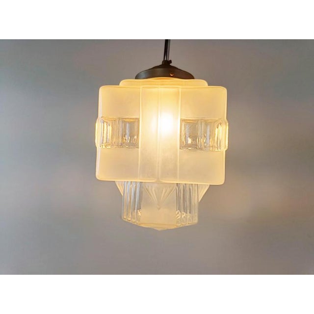 Vintage Art Deco Pendant Light in Glass, 1930s For Sale - Image 8 of 9