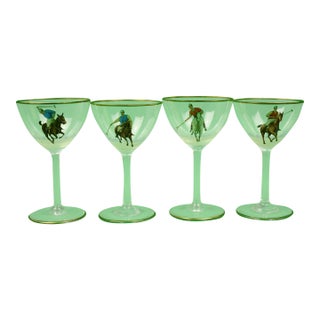 Set X 4 Hand-Painted C1930s Polo Player Sherry Glasses For Sale