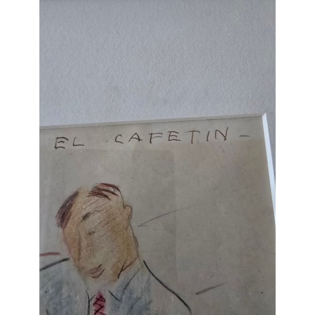 A very fine vintage mid century modern café scene drawing artist signed. Having classic artists rendering of a European...