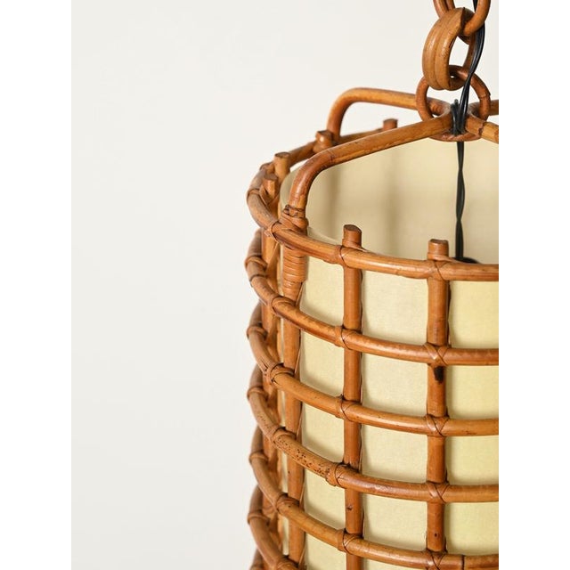 Brown Vintage Pendant Light in Parchment with Rattan and Wicker by Louis Sognot, France, 1960s For Sale - Image 8 of 14