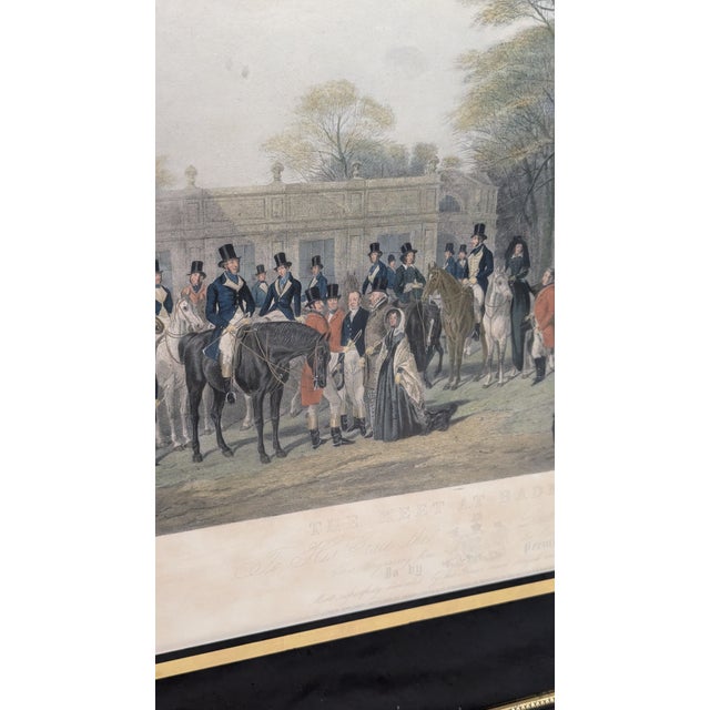 Mid 19th Century 1847 Victorian English Sporting Hand-Colored Engraving by William Giller After William and Henry Barraud, "The Meet at Badminton", Framed For Sale - Image 5 of 8