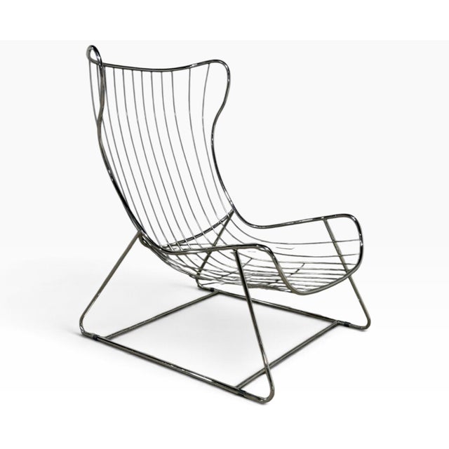 White Polished Stainless Steel and Shearling Chair and Ottoman, 2000s For Sale - Image 8 of 9