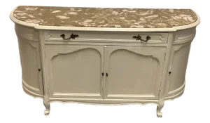 Danby Marble Top Sideboard Cabinet Painted Off White Beige Curved French Front