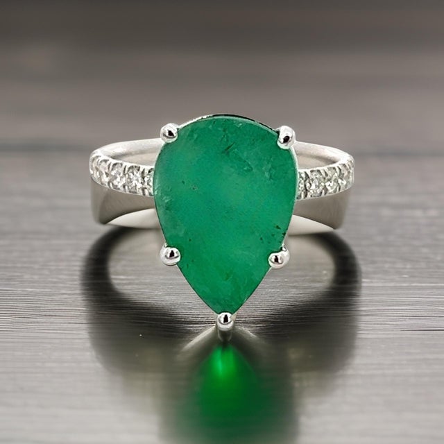 Natural Emerald Diamond Ring 6.5 14k WG 4.62 TCW Certified For Sale - Image 4 of 18
