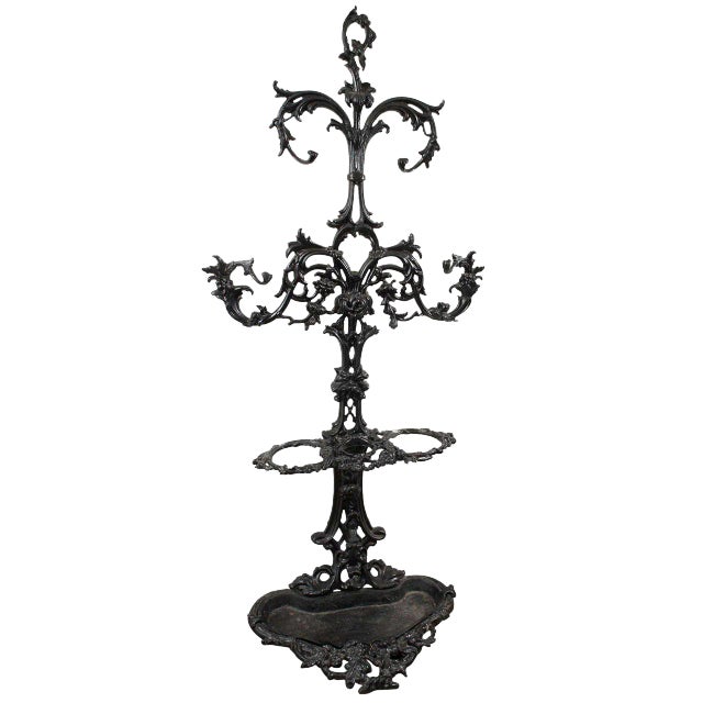 19th Century Black Painted Cast Iron Hall Tree For Sale