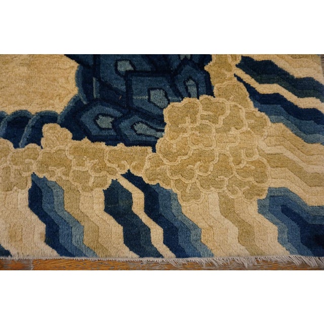 1890s Ivory Blue Tan Antique Chinese Peking Dragon Carpet 8' X 9'8" Wool Rug For Sale - Image 11 of 14
