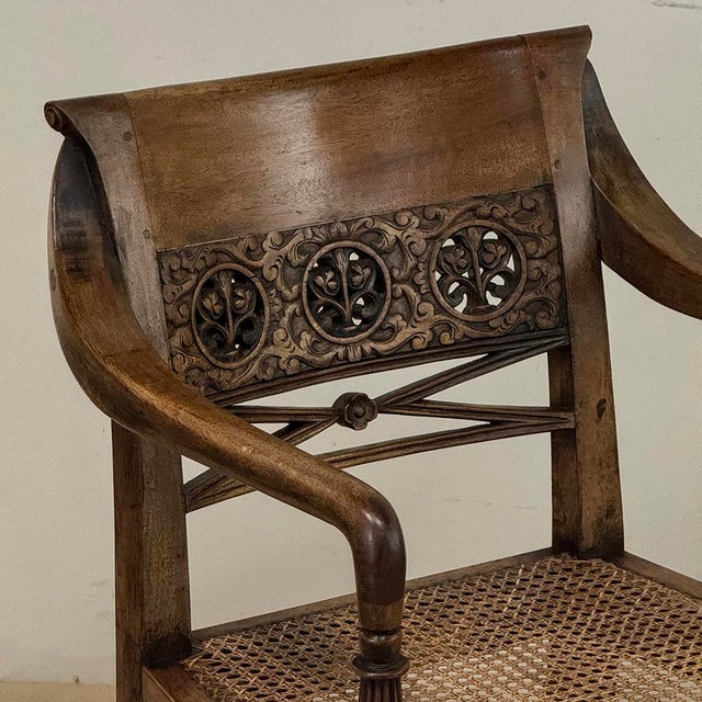 19th Century British Mahogany Edwardian Hand-Carved Armchair For Sale - Image 11 of 18