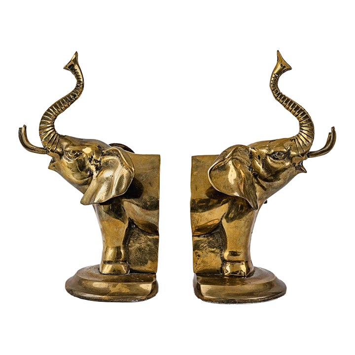 Rare Vintage Mid-Century Hollywood Regency Brass Elephant Bookends ...