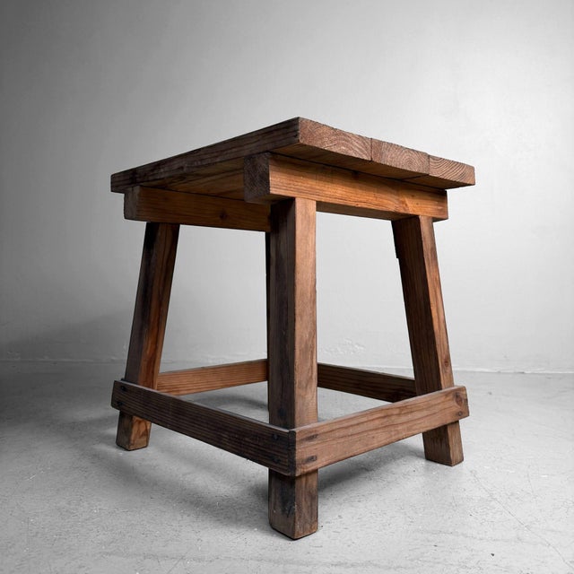 Brown Vintage Japanese Wooden Mingei Stool, 1920s For Sale - Image 8 of 9