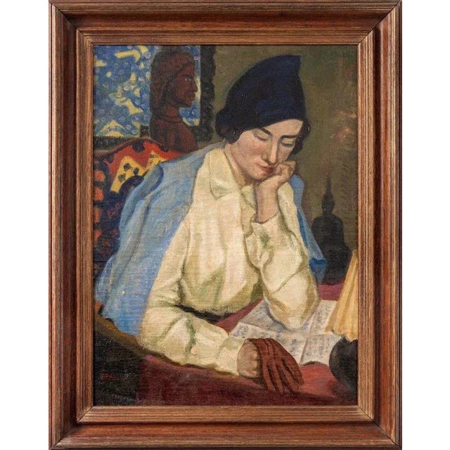 Portrait of Woman Reading, Oil on Canvas, Framed For Sale - Image 6 of 9