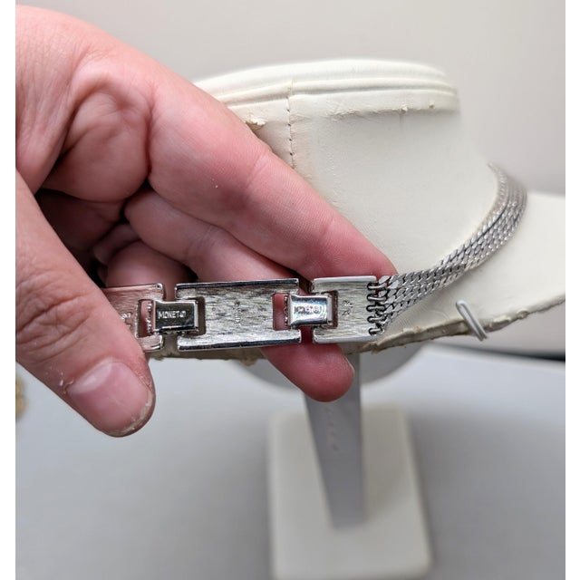 1970s Vintage 1970s Signed Monet Rhodium Plated Multi-Strand Necklace For Sale - Image 5 of 5