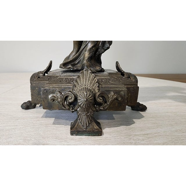 Sculpture Materials Elegant 19th Century Neoclassical Spelter Statue of Woman With Grapes, Bronze Patina, 18" Tall For Sale - Image 7 of 8