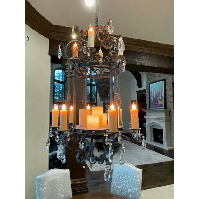 Vintage Wrought Iron and Crystal Chandelier by Ashore Lighting For Sale - Image 12 of 17