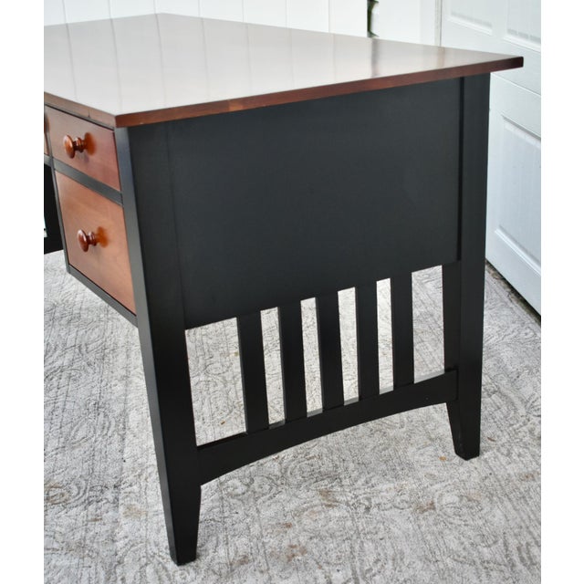 Vintage Ethan Allen Transitional Style Black & Cherry Four Drawer Desk For Sale - Image 10 of 13