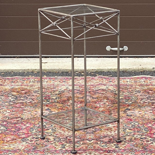 High quality one piece wrought iron welded frame plant stand with square inset glass. Two matching available at time of...