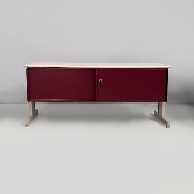 Italian burgundy metal sideboard Synthesis 45 by Ettore Sottsass for Olivetti, 1970s Sideboard from the Synthesis 45...