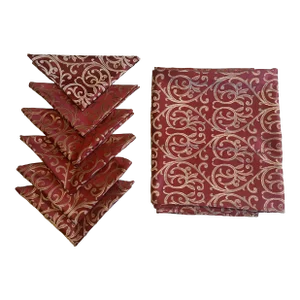 Waterford Satin-Like Patterned Burgundy Banquet Tablecloth 124" X 70" With 6 Napkins 20" 3/4 X 20" 3/4