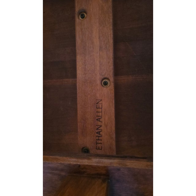 1980s Ethan Allen Solid Cherry Wood Pedestal Extension Dining Table With Glass Top For Sale - Image 11 of 15