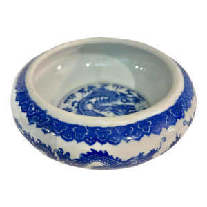 Vintage Chinoiserie Blue and White Brush Washer Bowl With Dragon Motif