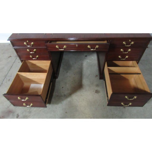 1980s Henkel Harris Executive Mahogany Desk Leather Amazing For Sale - Image 11 of 14
