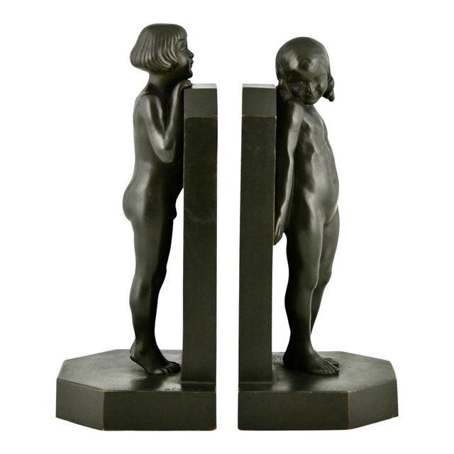 Art Deco Bronze Bookends with Children by Raoul Benard, 1930, Set of 2 For Sale - Image 12 of 12