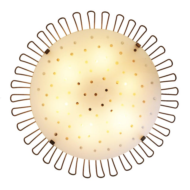 Cream Sunflower Flush Mount Sconce in Glass and Brass by Karl Walther for Kaiser Leuchten, Germany, 1950s For Sale - Image 8 of 8