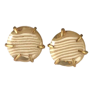 1940s Miriam Haskell Striped Agate Screw Back Button Earrings - 2 Pieces