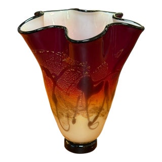 Micheal Nourot Red Satin Series Art Glass Vase For Sale