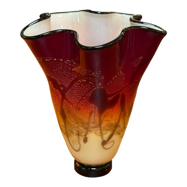 Micheal Nourot Red Satin Series Art Glass Vase For Sale
