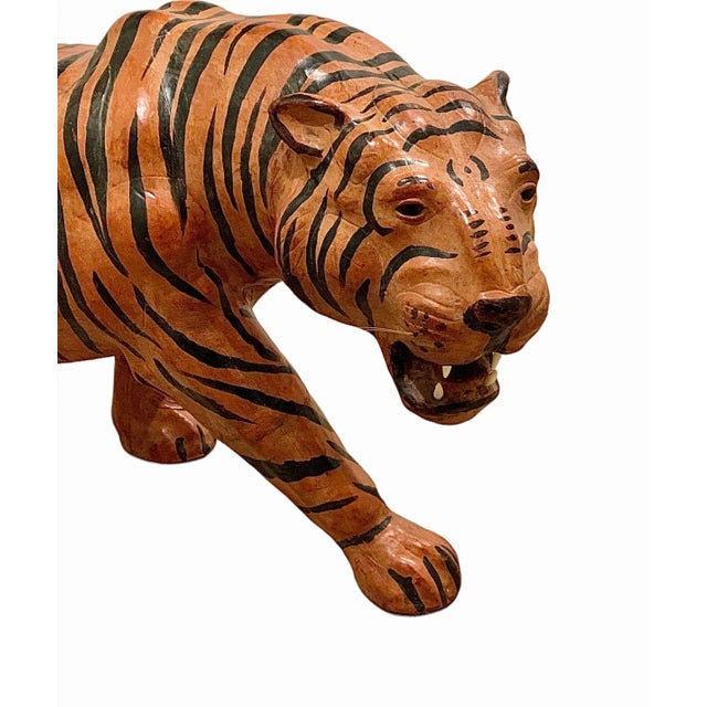 Realism 1960s Vintage Leather Wrapped Tiger Sculpture. For Sale - Image 3 of 8