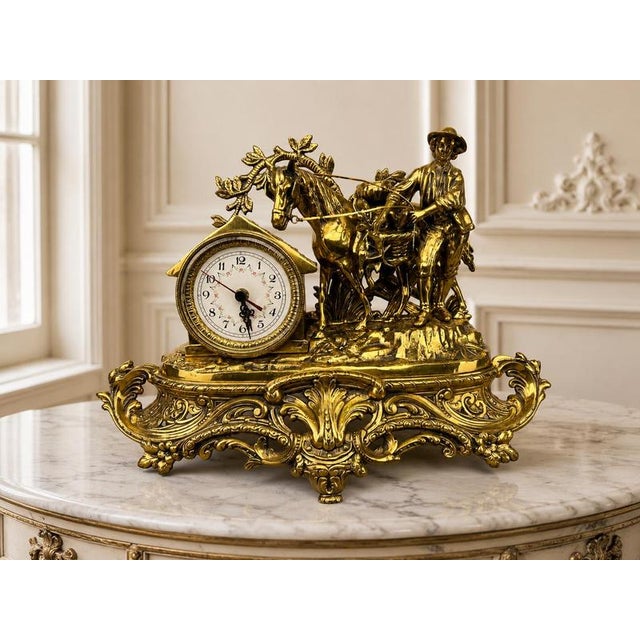 Vintage French Ornate Quartz Mantel Clock with Horse Figure For Sale - Image 16 of 16