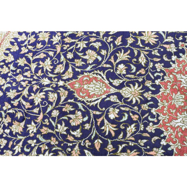 Ghom Silk Rug in Indigo For Sale - Image 3 of 14